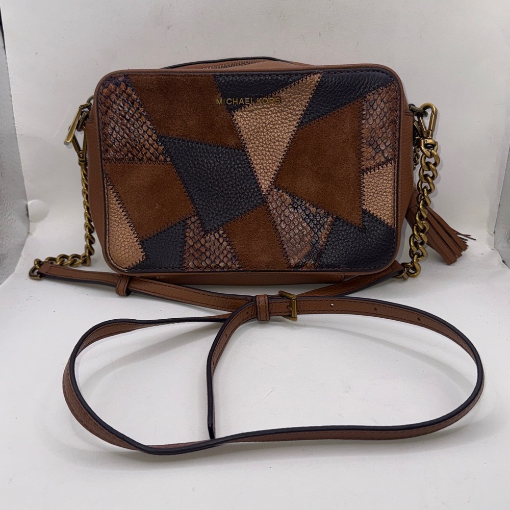 NWT Michael Michael Kors Jet Set Crossbody Purse Camera Bag Leather Patchwork - Picture 1 of 14